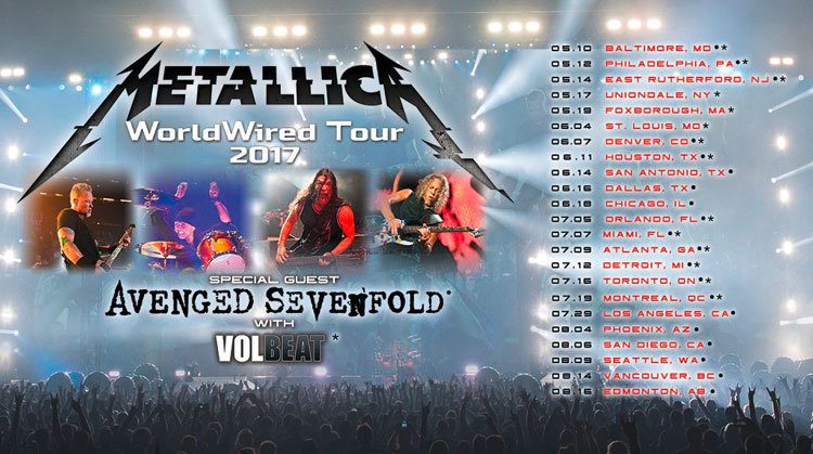 Avenged Sevenfold - Hope you guys can make it out to the tour of the  summer. Tickets for the #WorldWired Tour with Metallica, Volbeat & Gojira  are on sale today at 10AM