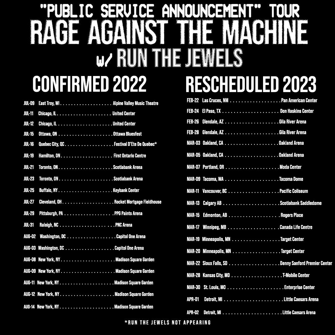 Rage Against The Machine Run The Jewels 2022 2023 tour dates