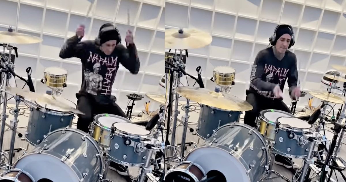 Watch Travis Barker shares rocky drum cover of Adele s Kerrang