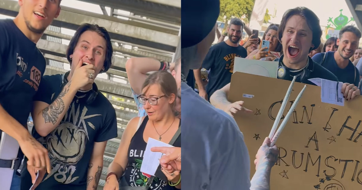 See Travis Barker personally gift a fan drumsticks on the… Kerrang!